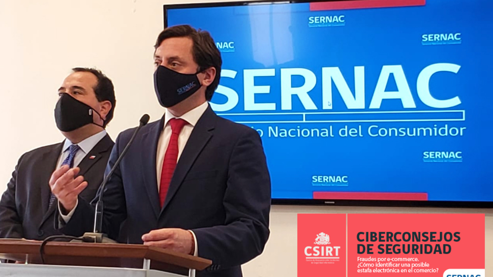 Lanzamiento campaña No hagas click. Subsecretario del Interior, Juan Francisco Galli; Director Nacional del SERNAC, Lucas Del Villar.