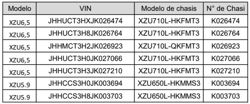 VINS Vehículos Hino Modelo XZU5.9 y XZU6.5, año 2019.